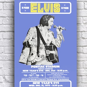 Elvis Presley 1975 Detroit Michigan Saint-Sylvestre 30 x 18 po affiche de la tournée promotionnelle en papier cartonné