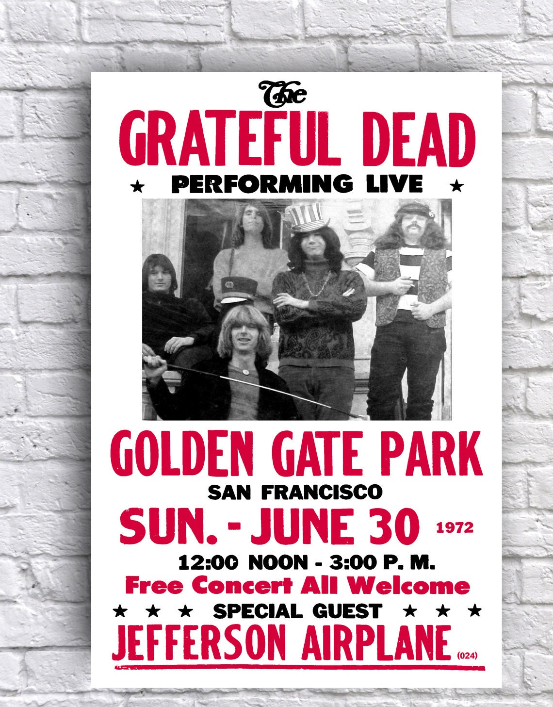 Grateful Dead and Jefferson Airplane 1972 San Fransisco California 12" x 18" Promo Concert Cardstock Poster