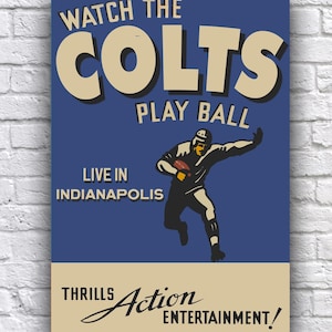 Indianapolis Colts Football en direct d'Indy vintage à la recherche de papier cartonné Promo 12 x 18 po Poster
