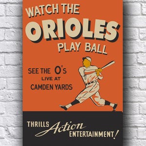 Orioles de Baltimore Baseball Live at Camden Yards Poster en papier cartonné promotionnel de style vintage 12 x 18 po