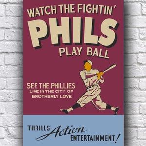 Poster en papier cartonné promotionnel de style vintage Fightin' Pils Live des Phillies de Philadelphie, 30 x 18 po.