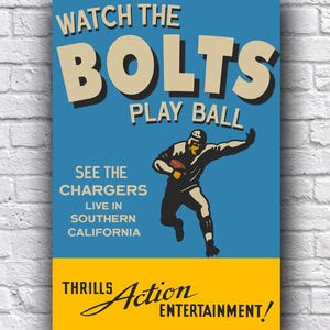 Los Angeles San Diego Chargers Bolts Football Live vintage à la recherche de papier cartonné Promo Poster 12 x 18 po