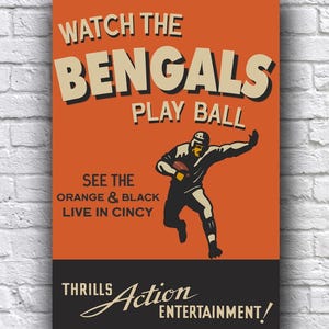 Cincinnati Bengals Football orange et noir en direct de Cincy vintage à la recherche de papier cartonné promo 12 x 18 po Poster