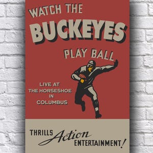 Póster promocional vintage de 30 x 45 cm de la Universidad Estatal de Ohio (OSU Buckeyes) en directo desde el Horseshoe Columbus.