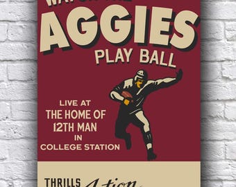 The Texas A&M Aggies Football Live from College Station Vintage Looking Promo 12&quot; x 18&quot; Cardstock Poster