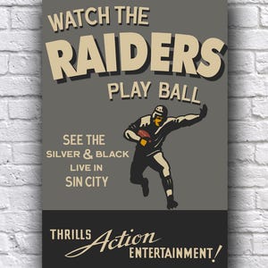 Poster vintage des Las Vegas Raiders Football en direct de Sin City, papier cartonné 12 x 18 pouces