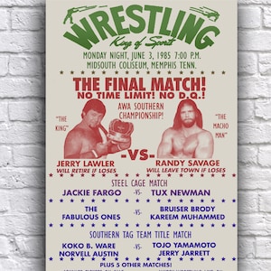 Jerry The King Lawler contre Randy Macho Man Savage 1985 Memphis Wrestling Match 30,5 x 45,7 cm Affiche promotionnelle en papier cartonné