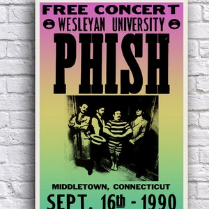 Phish 1990 Wesleyan University Middletown Connecticut  12&quot; x 18&quot; Promo Concert Cardstock Poster