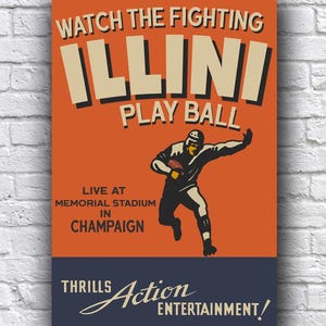 L'Université de l'Illinois Fighting Illini Football en direct de Champaign vintage à la recherche d'une affiche en papier cartonné Promo 12 x 18 po