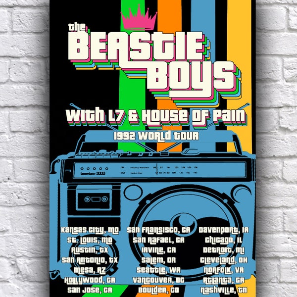 Beastie Boys L7 House of Pain 1992 United States US Tour  12" x 18" Promo Concert Cardstock Poster