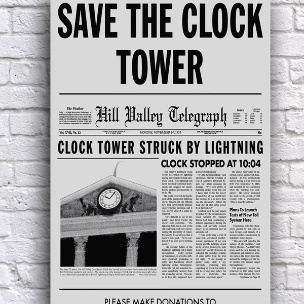 Back to the Future Save the Clock Tower 12" x 18" Campaign Cardstock Fundraising Poster Sign