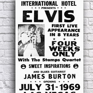 Elvis Presley Live 1969 Las Vegas International Hotel 12 x 18 po affiche cartonné promotionnel