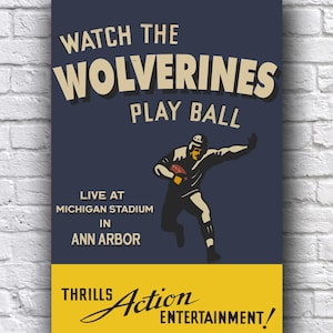 The University of Michigan Wolverines Football Live from Michigan Stadium in Ann Arbor Vintage Looking Promo 12" x 18" Cardstock Poster