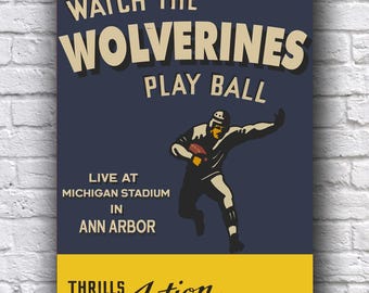 The University of Michigan Wolverines Football Live from Michigan Stadium in Ann Arbor Vintage Looking Promo 12" x 18" Cardstock Poster