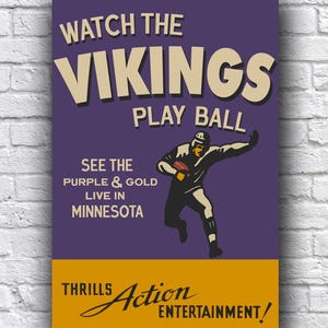 Minnesota Vikings Football, violet et or en direct, impression vintage sur papier cartonné 12 x 18 po, affiche promotionnelle