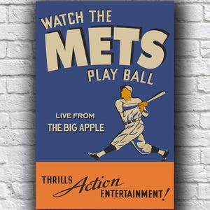 Poster en papier cartonné promotionnel des Mets de New York en direct de la Grosse Pomme, 30 x 18 po.