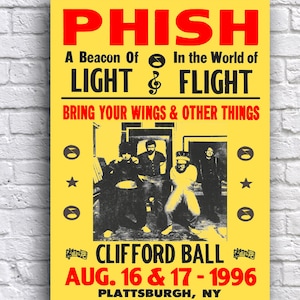 Phish 1996 Plattsburgh New York Clifford Ball 12 x 18 pouces Promo Concert Carton Tour Poster de la tournée