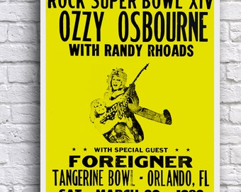 Ozzy Osbourne with Randy Rhoads with Foreigner Rock Super Bowl XIV 1982 Orlando, Florida 12&quot; x 18&quot; Promo Concert Cardstock Poster