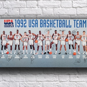 Póster promocional de la NBA de baloncesto de los Juegos Olímpicos de 1992 de Dream Team USA, Jordan Bird Barkley Magic, 18" x 10"