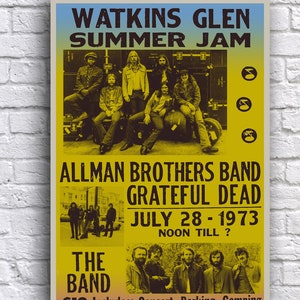 Summer Jam Grateful Dead Allman Brothers and The Band 1973 Watkins Glenn New York 12 x 18 po affiche en papier cartonné promotionnel