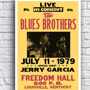 Les Blues Brothers avec Jerry Garcia Louisville, Kentucky 1979 12 x 18" affiche promo concert cartonné