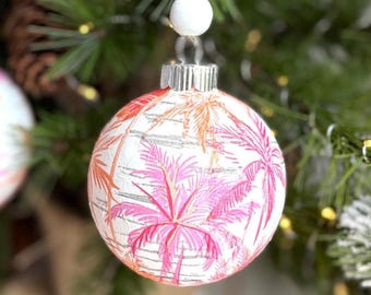 Sets of Palm Tree Ornaments Handmade, Pink Beachy Summer Decoration, Unique Orange Christmas Beach Decor,Tropical Palmtree Bauble Xmas Decor