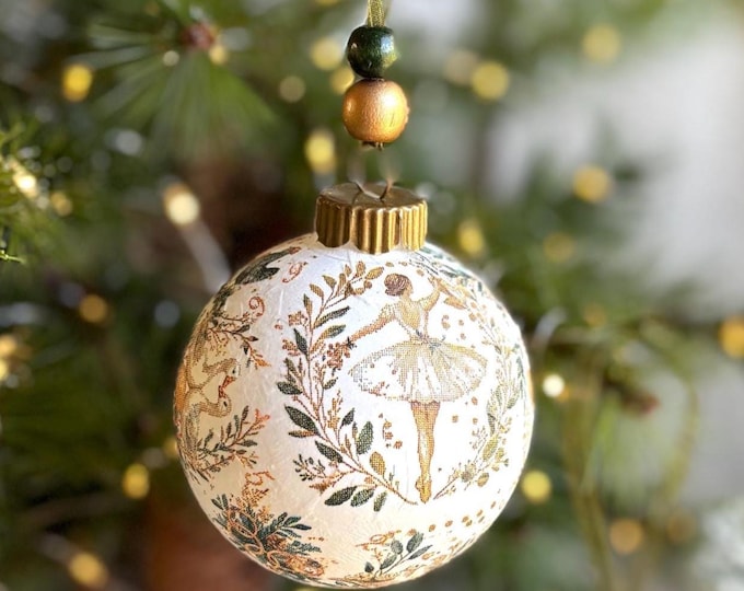 Sets of 12 Days of Christmas Ornaments Handmade, Gold & Green Christmas Tree Decor, Unique Winter Decorations, Vintage Inspired Baubles