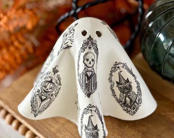 Gothic Portrait Clay Ghost Home Decor, Table Top Dark Halloween Decor, Indoor Spooky Decorations, Moody Fall Ghost, Handmade Skeleton Decor