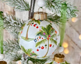 Sets of Palm Tree Ornaments, Beach Christmas Ornaments Handmade, Beachy Palm Tree Decorations, Tropical Christmas Ornaments, Florida Decor
