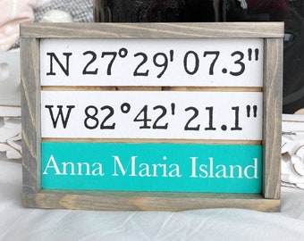Personalized Shiplap Sign, Coordinate Mini Farmhouse Signs, Small Beach Decor, GPS Coastal Decor, Memory Keepsake Gift for Mom