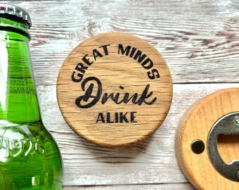Magnetic Bottle Opener Wedding Favor, Wooden Groomsmen Gift, Hand Held Hardwood Opener, Engraved Bar Accessory, Father's Day Gift For Dad
