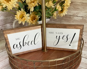 Set of two Mr and Mrs sign for engagement party decor, Save the date sign for tiered tray, He asked she said yes proposal announcement