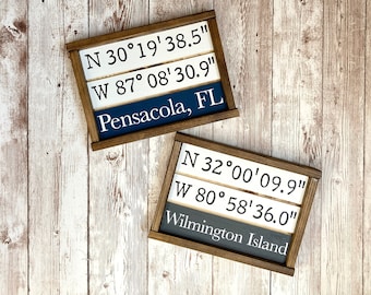 Personalized Beach Tiered Tray Using Coordinates, Mini Farmhouse Signs, Small Places Miniature Tier Tray Decoration, Mother's Day Gift