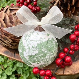 Sets of Toile Christmas Ornaments, French Country Decoupage Ornament, Nature Christmas Balls, Classic Handmade Christmas Ornaments