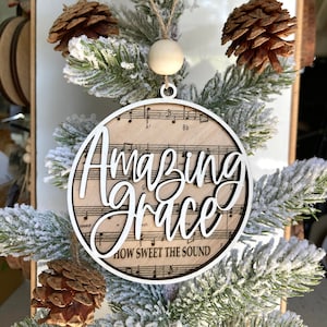 Amazing Grace Wooden Christmas Ornament, Pastor Gift, Music Sheet Christmas Ornament, Religious Christmas Ornaments