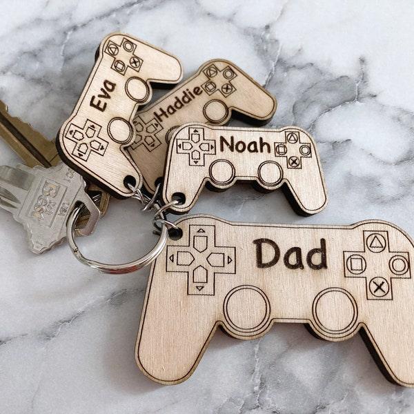 Personalized Video Game Controller Keychain for a Father's Day Gift, Custom Wooden Keyring, Unique Gift from Son or Daughter for Gamer Dad
