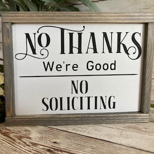 No soliciting sign funny, Do not disturb front door signs, No thanks we’re good wood signage, Painted housewarming gift, Humorous go away