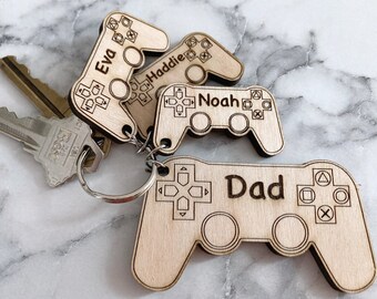 Personalized Video Game Controller Keychain for a Father's Day Gift, Custom Wooden Keyring, Unique Gift from Son or Daughter for Gamer Dad