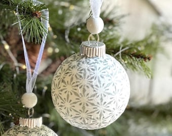 Sets of Unique Handmade Christmas Ornaments, Classy Christmas Tree Decor, Green Decorations, Vintage Inspired Baubles, Geometric Xmas Decor