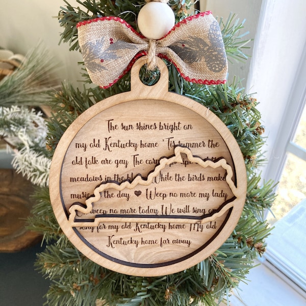 Large Handmade Christmas Ornament, Old Kentucky Home Xmas Decoration, Unique Teacher Gifts, KY Wood Decor for the Holidays