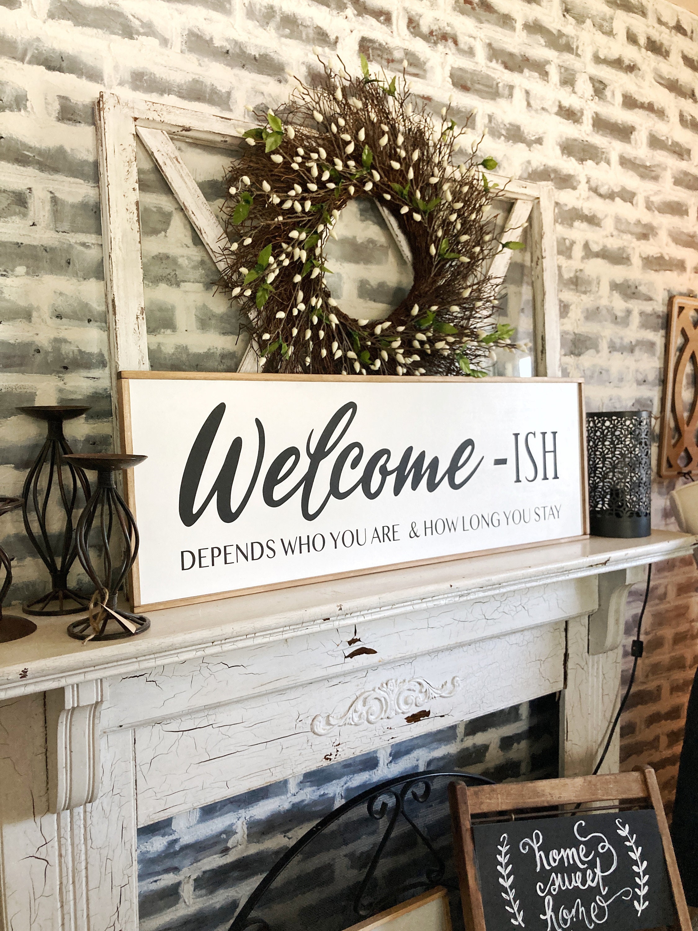 Sarcastic Welcome-ish Sign, Wood Go Away Home Decor, Funny Welcome