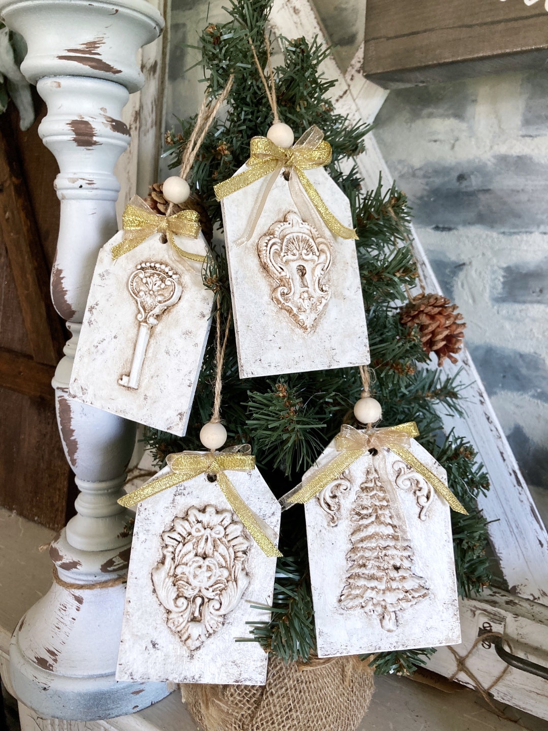 set-of-4-french-country-christmas-ornaments-cottage-decor-handmade