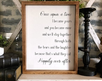 Happily Ever After Sign Wedding Gift, Unique Anniversary Gift, Large Romantic Wall Art, Framed Wood Quote, Above the Bed Decor