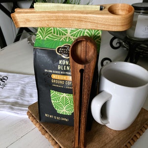 Walnut or Maple Coffee Scoop, Handmade Coffee Bag Clip for a Coffee Lovers Gift, Beautiful Kitchen Utensil, 5 Year Anniversary Gift image 9
