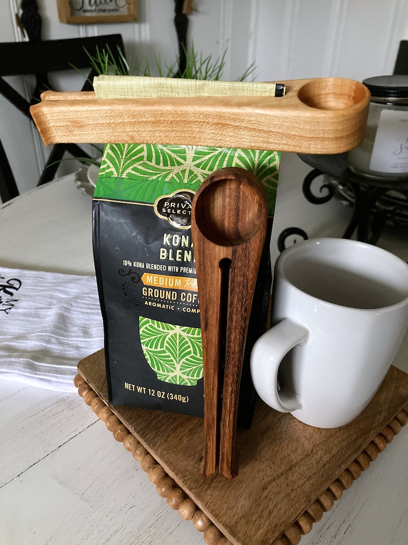 Walnut or Maple Coffee Scoop, Handmade Coffee Bag Clip for a Coffee Lovers Gift, Beautiful Kitchen Utensil, 5 Year Anniversary Gift image 9