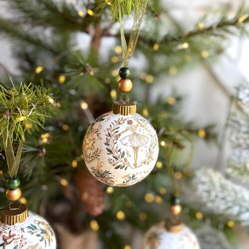 Sets of 12 Days of Christmas Ornaments Handmade, Gold & Green Christmas Tree Decor, Unique Winter Decorations, Vintage Inspired Baubles