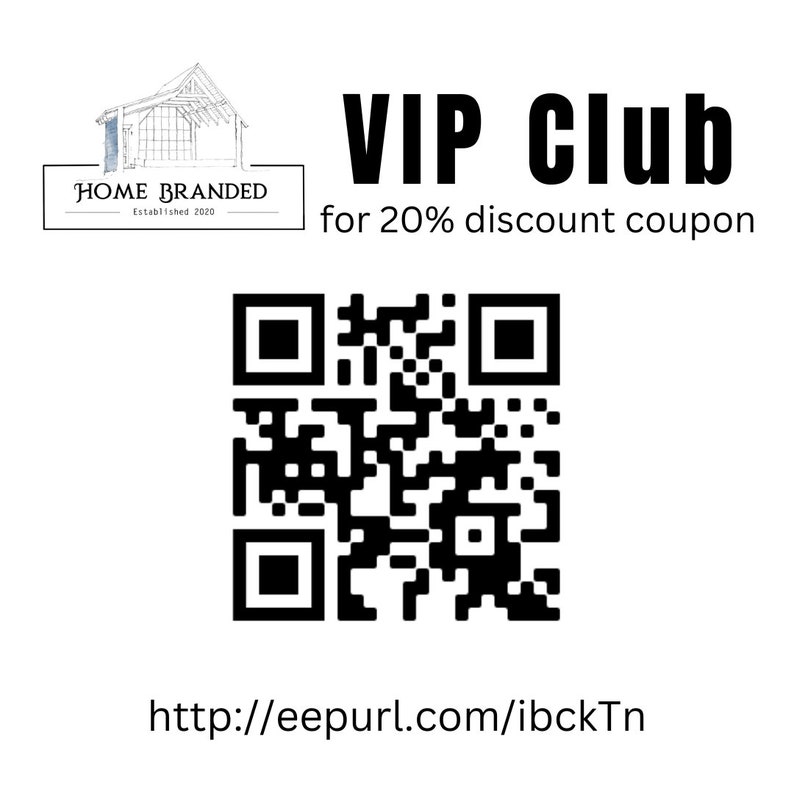 May include: Black and white QR code with the text "VIP Club for 20% discount coupon" and the URL "http://eepurl.com/ibckTn".