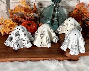 Black & White Clay Ghost Home Decor, Table Top Dark Halloween Decor, Indoor Spooky Decorations, Moody Fall Ghost, Handmade Skeleton Decor