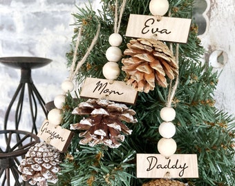 Custom Handmade Christmas Ornaments, Personalized Pinecone X-mas Decoration, Unique Teacher Gifts, Natural Vintage Inspired Decor