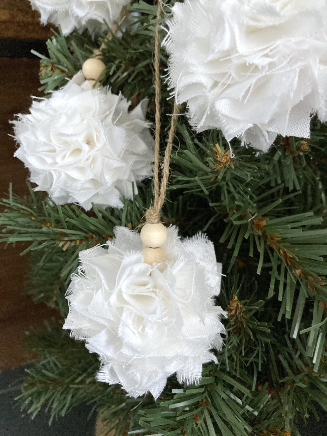 Sets of 6 Mini Rag Ball Christmas Ornaments Handmade, Unique Bohemian ...